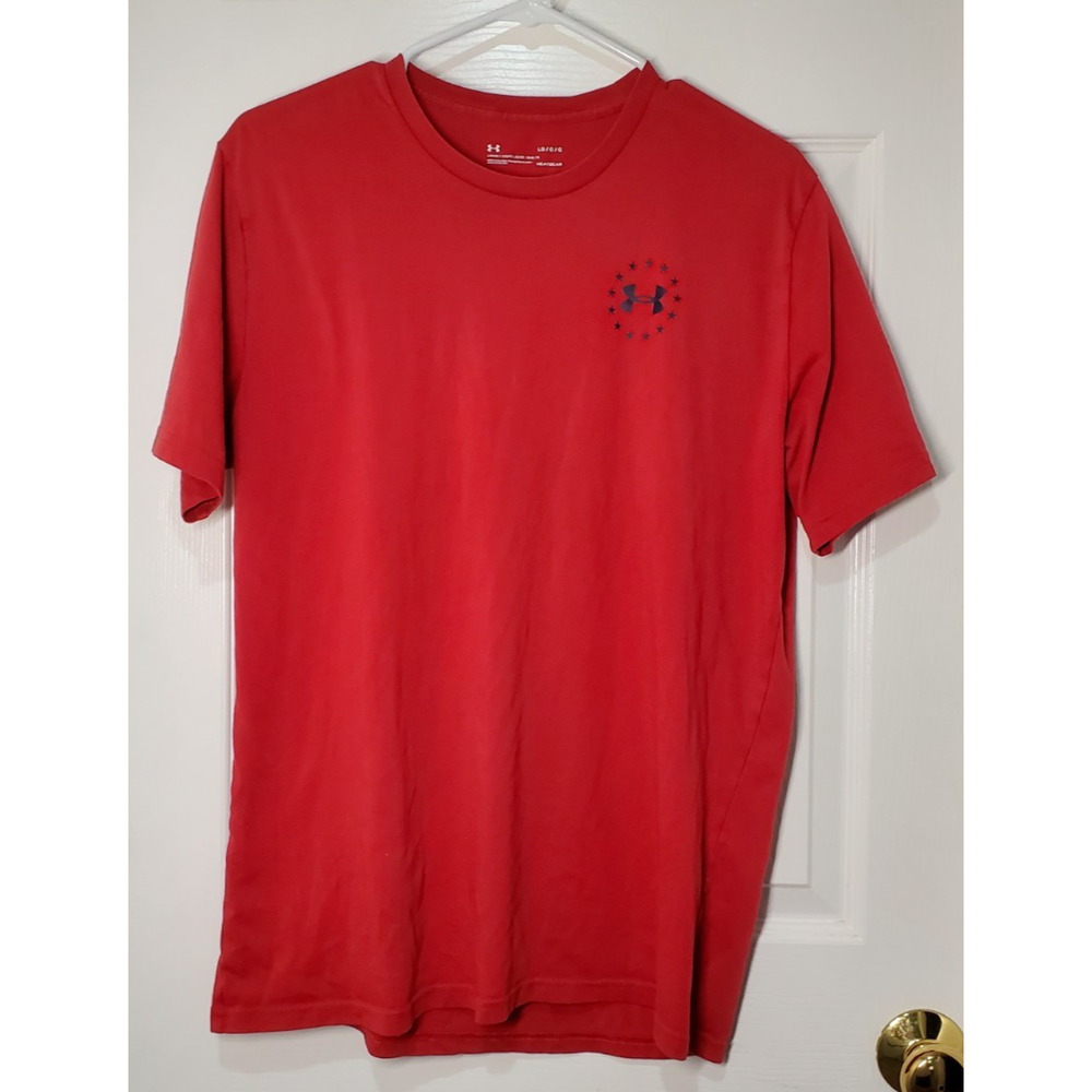 Under Armour HeatGear Shirt Men’s Large Red USA Flag Loose Fit Athletic Tee